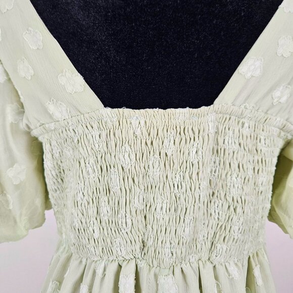 BTBFM Womens Small Summer Boho Floral Green Maxi Dress Ruffle Hem Flowy Casual - Picture 9 of 13